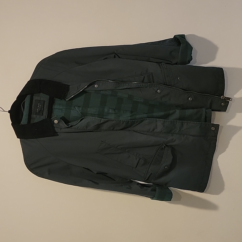 Zara womens large hunter green black cord collar plaid lining